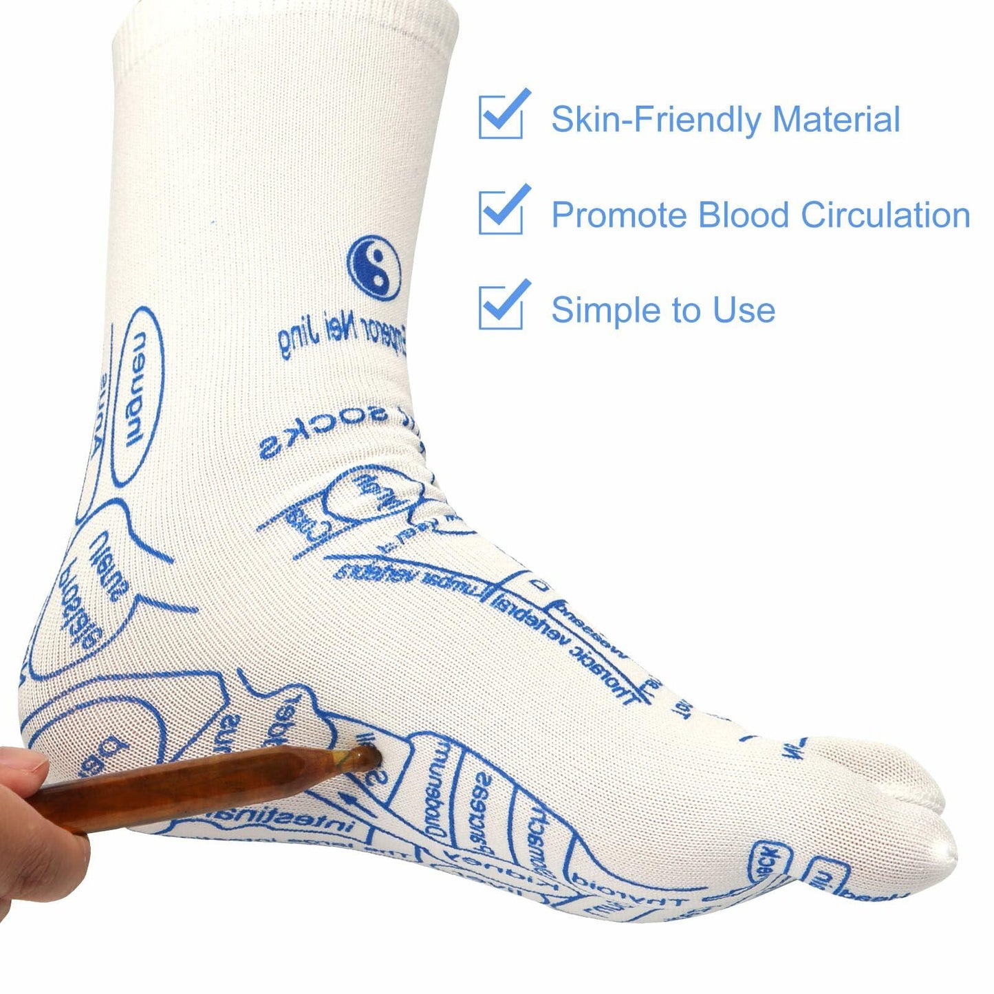 PEUTIER 2 Pairs Reflexology Socks Set White Amber with Tool Acupuncture Charts