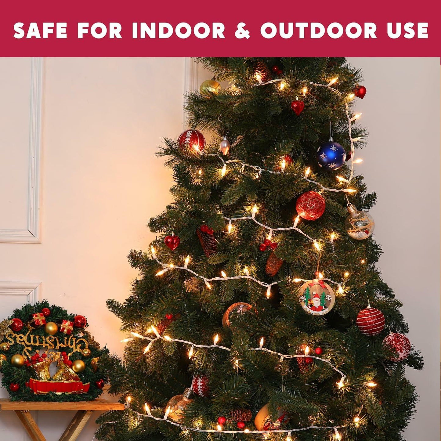 Meteds Christmas Lights 150 Count Warm White String Lights 32Ft UL Certified