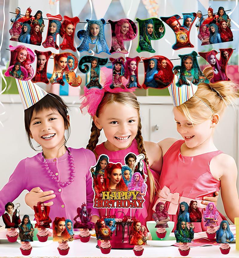 Descendants Party Supplies Birthday Decor Banner Cake & Cupcake Toppers