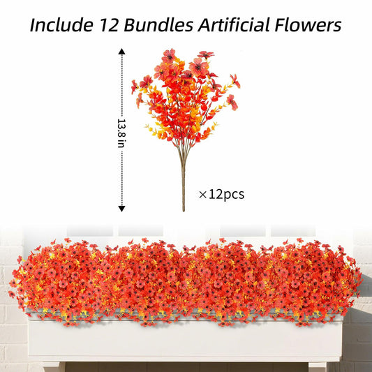 Ivydale Fall Flowers Artificial Mums 12 Bundles UV Resistant Fall-Orange