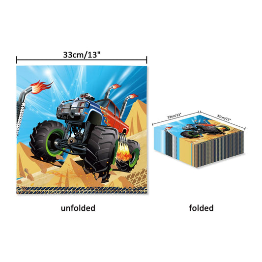 OXYLIPO Monster Truck Dessert Napkins 40pcs 13x13in 3-Ply Paper Party