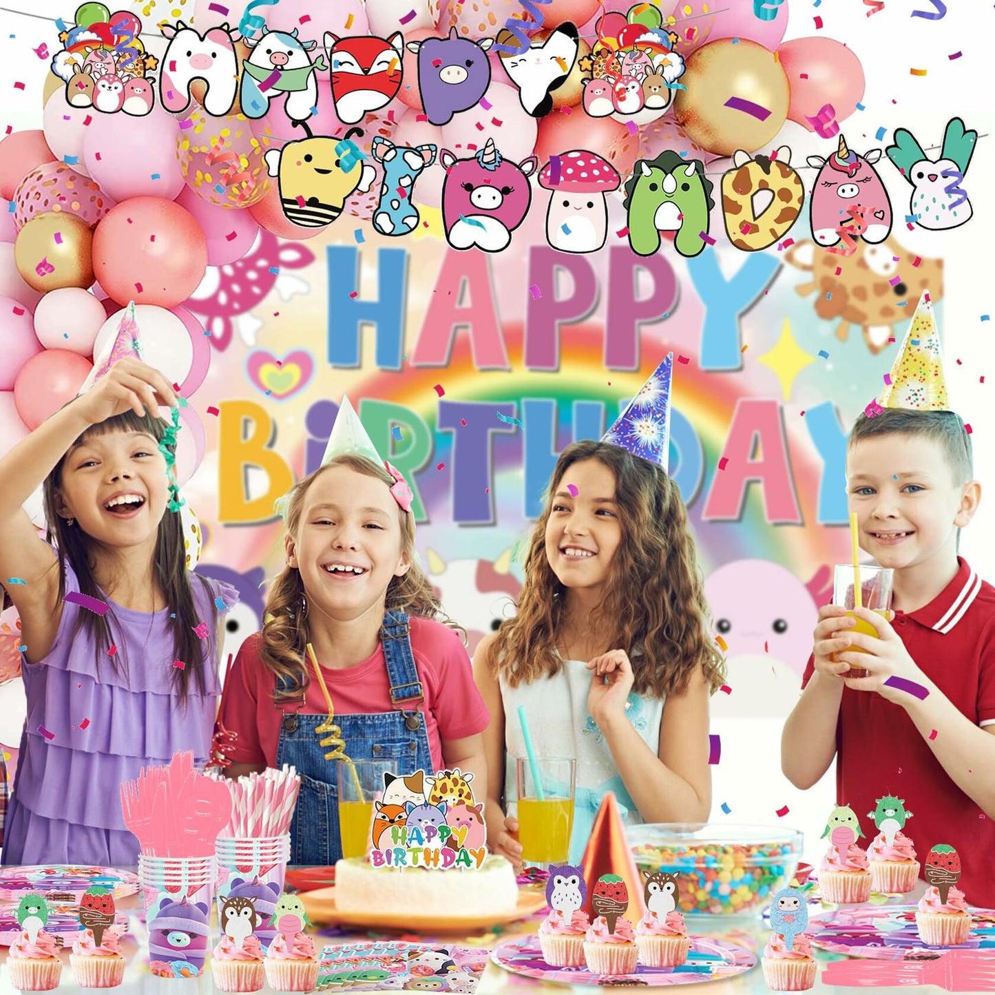 Cute Kitty Party Supplies Set 250pcs Pink Theme Decorations for Kids Party