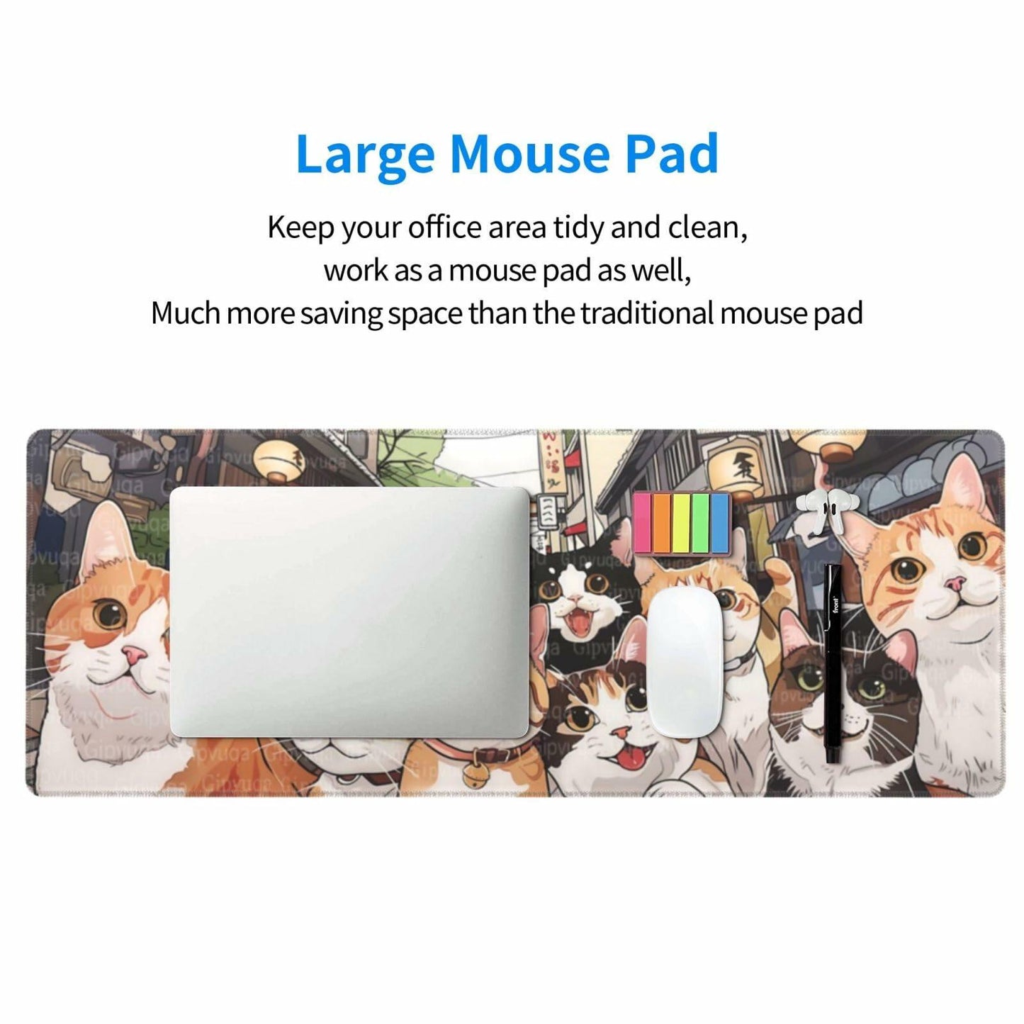 Gipvuqa Japanese Cats XL Gaming Desk Pad 31.5x11.8 Inch Large Mouse Mat