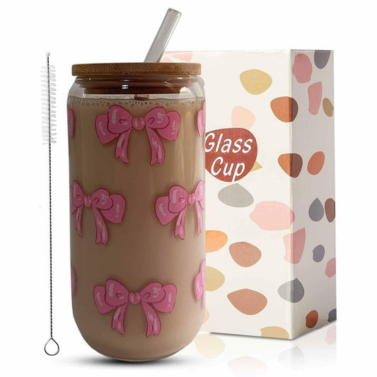 MEOGUTYI Cool Aunties Nephew 16oz Glass Can Shaped Cups with Lids & Straws