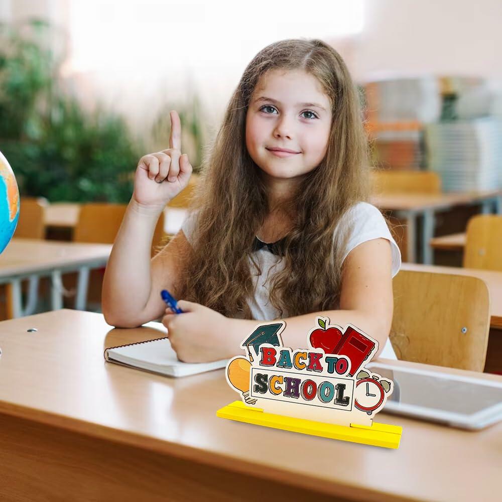 ALIBBON 3 Pieces Wooden Back to School Table Centerpiece Love Books Decor Style1