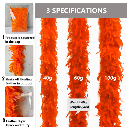THARAHT Orange Chandelle Turkey Feather Boa 2 Yards 40g DIY Craft Party