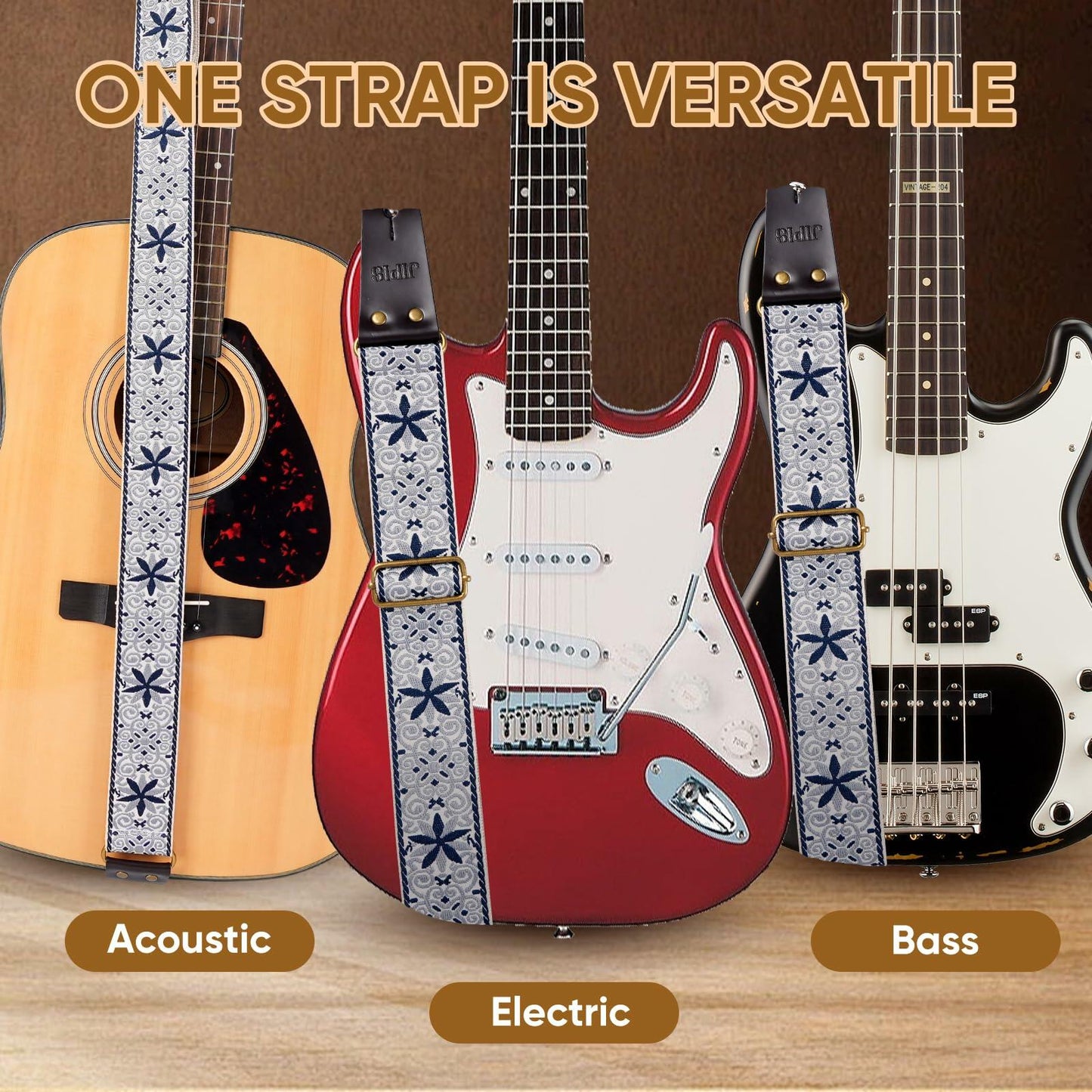 JIPIS Guitar Strap GS-89 with Head Strap 2 Buckles and 3 Picks Set