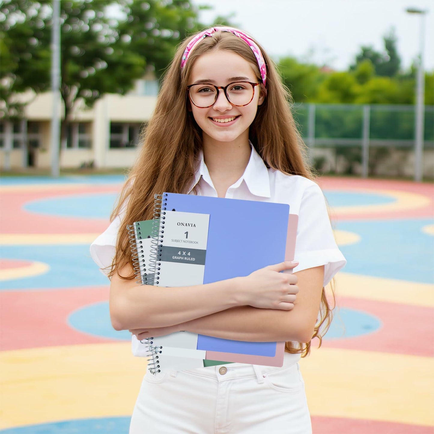 ONAVIA Spiral Notebook 3 Pack 1 Subject 4x4 Graph Ruled 100 Sheets 9x11 Red