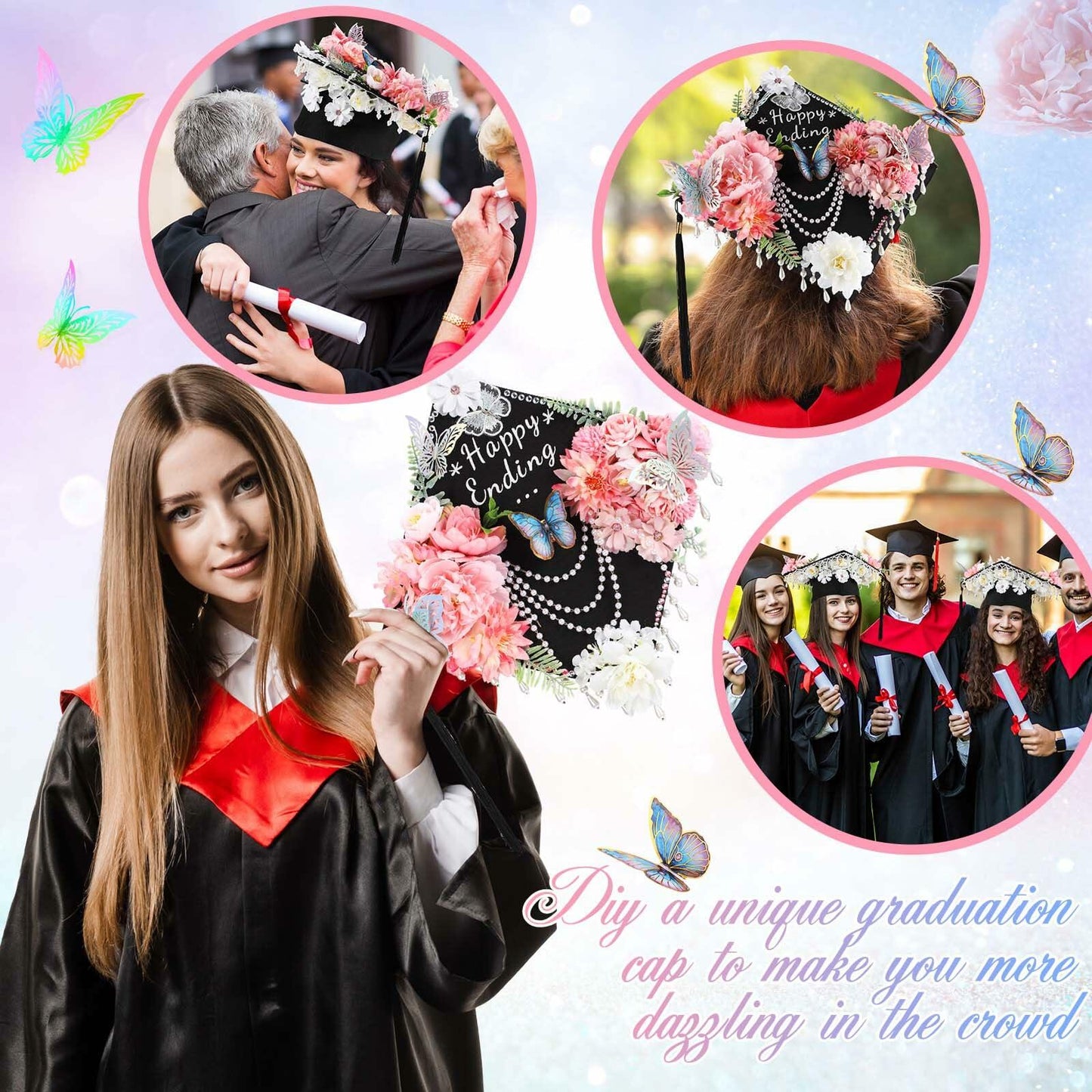 CraftyDream Artificial Flower Heads with Greenery Stems Pink Medium to Large