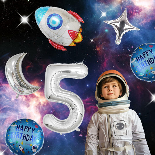 HXOUSE 6Pcs Extra Large Space Balloon Set Rocket Moon Planet 40" No.5