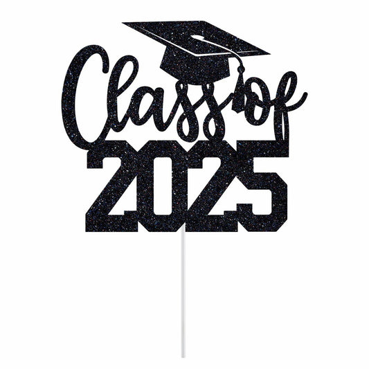 Yotawebery Class of 2025 Cake Topper Graduation Party Decor Black Glitter