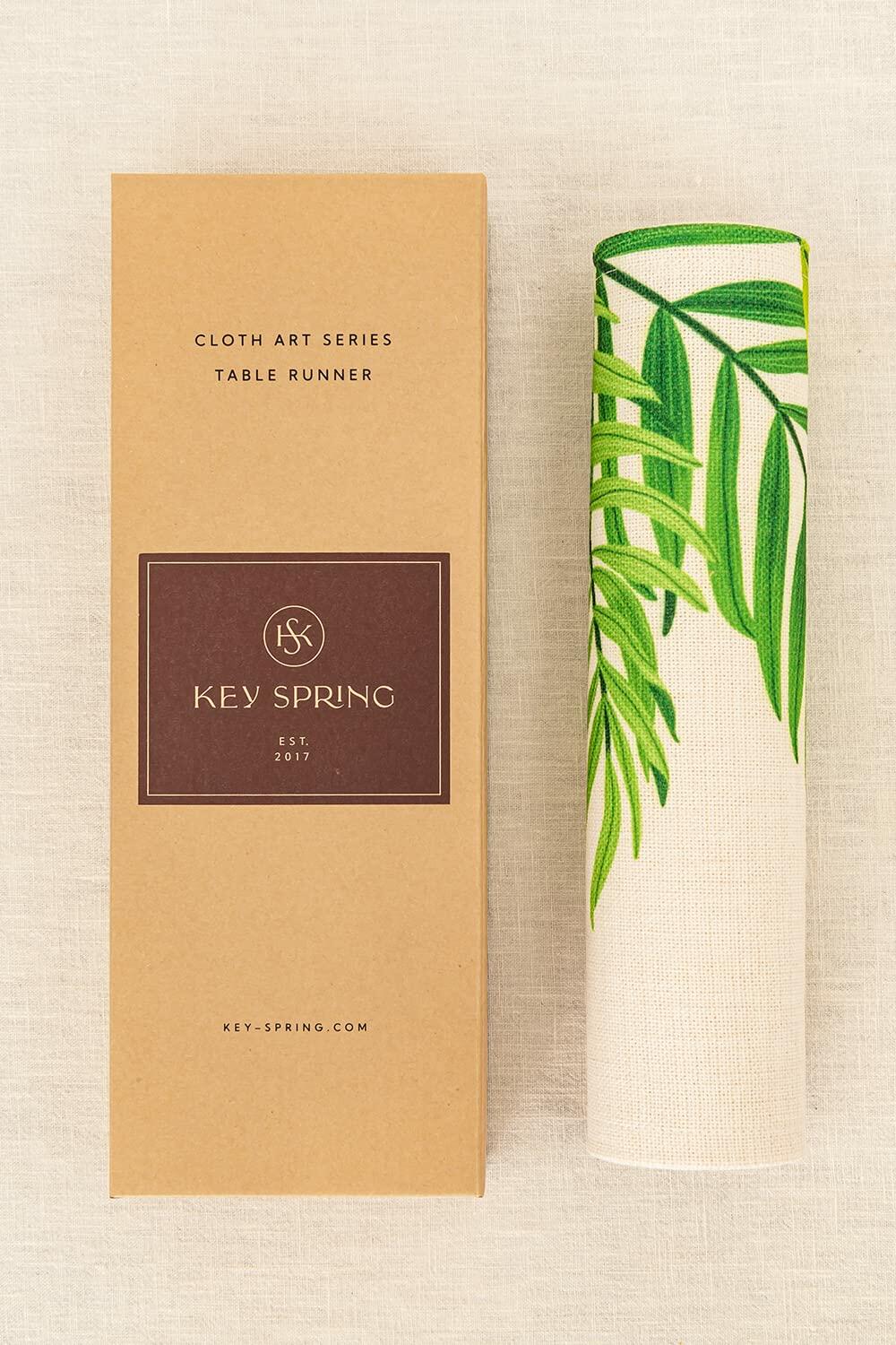 KEY SPRING Leaves Table Runner Cotton Linen Sage Green 12x72in