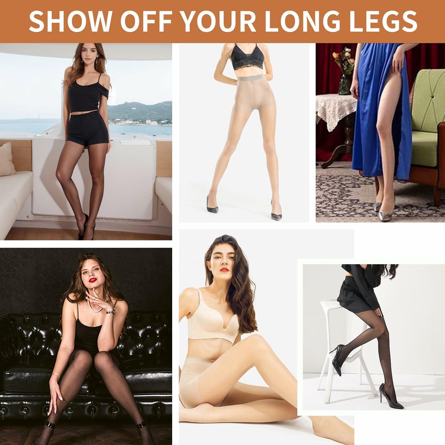 Delcast Women's Sheer Tights 20D Black High Waist Control Top 3 Pairs M