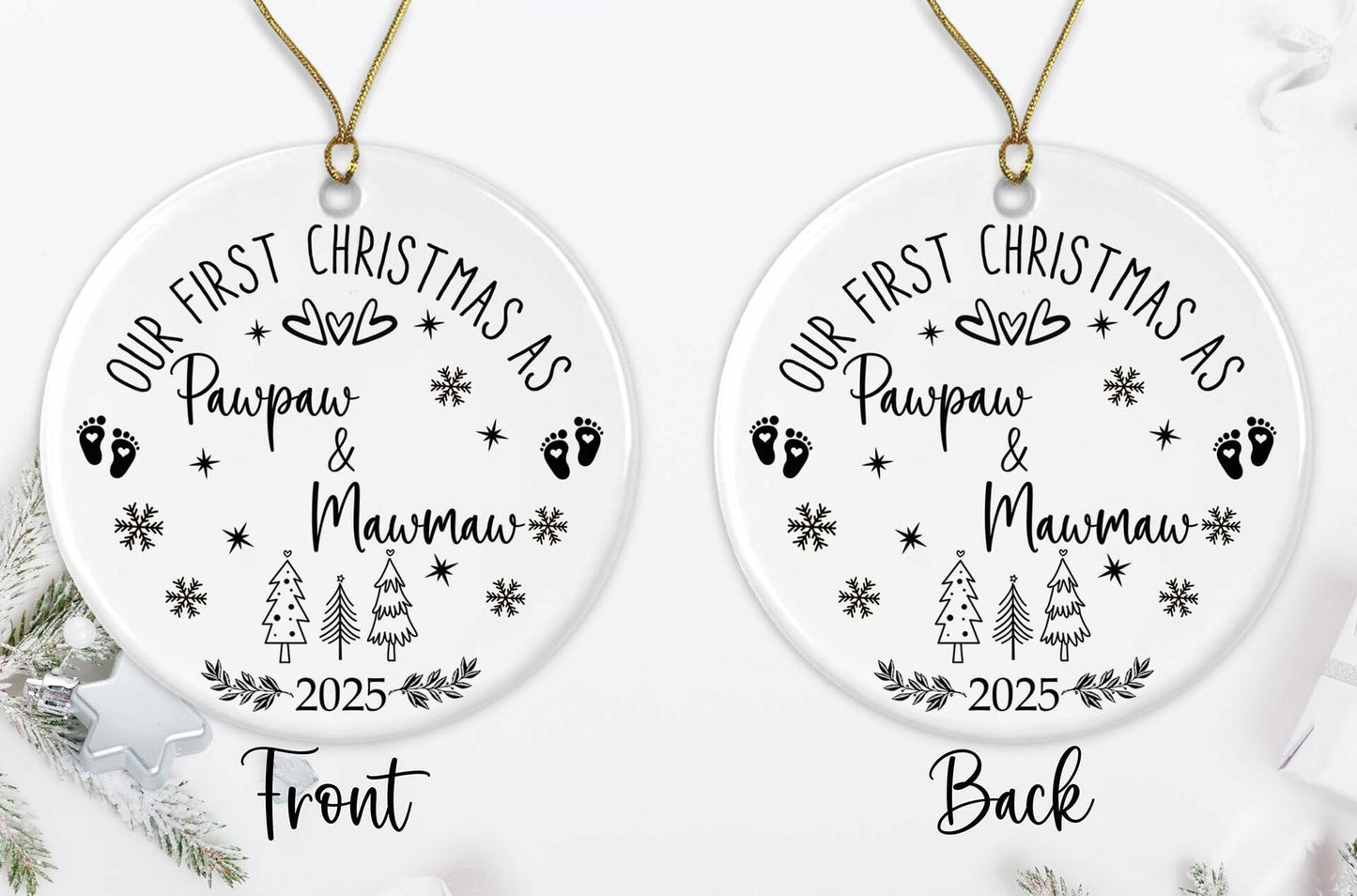 AnhTram97 Our First Christmas Mawmaw Pawpaw Ornament 2025 White Ceramic