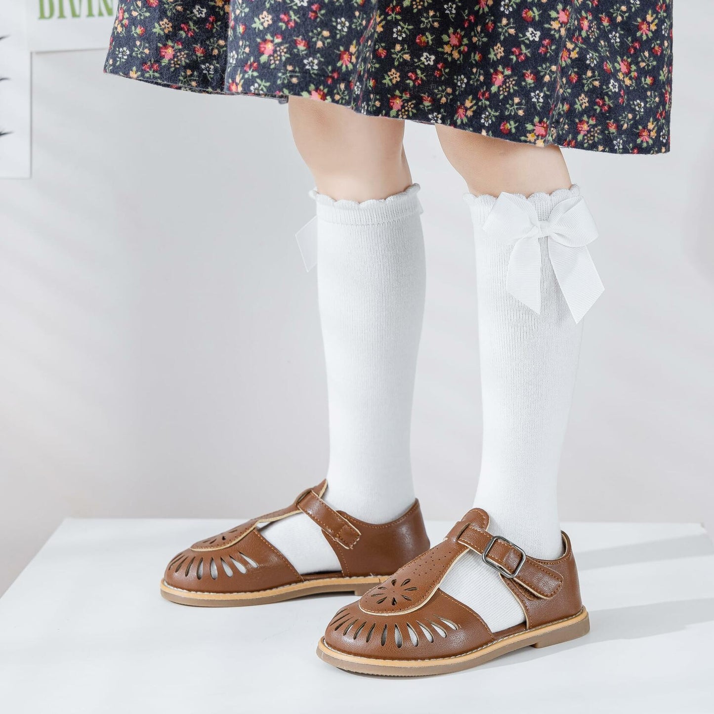 Marchare Baby Girls Knee High Socks Cotton 2 Pack Grey Light Pink 3-5T