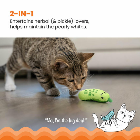 Catstages Crunchy Pickle Kicker Cat Toy with Catnip Dental Mesh Green