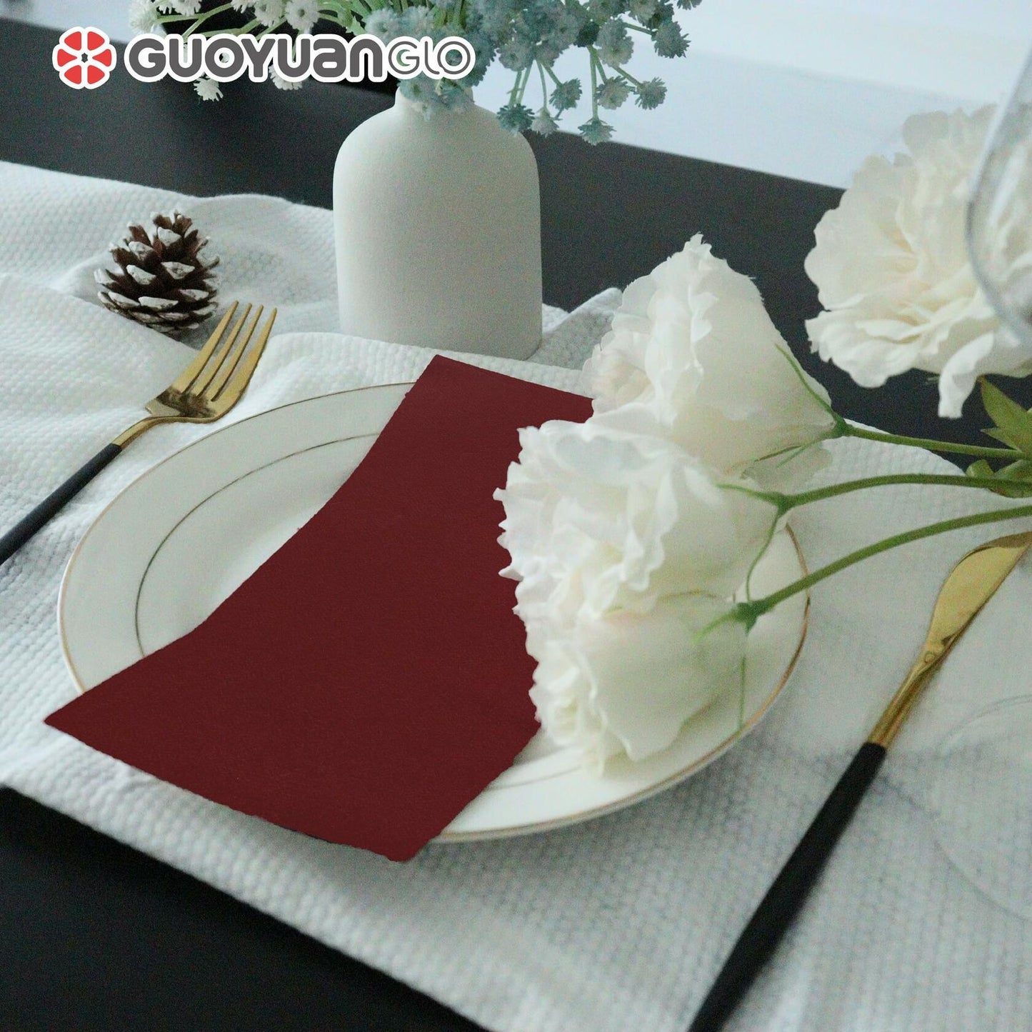 GUOYUANGLO Disposable Linen Feel Paper Napkins Green 12x17in 100 Pack