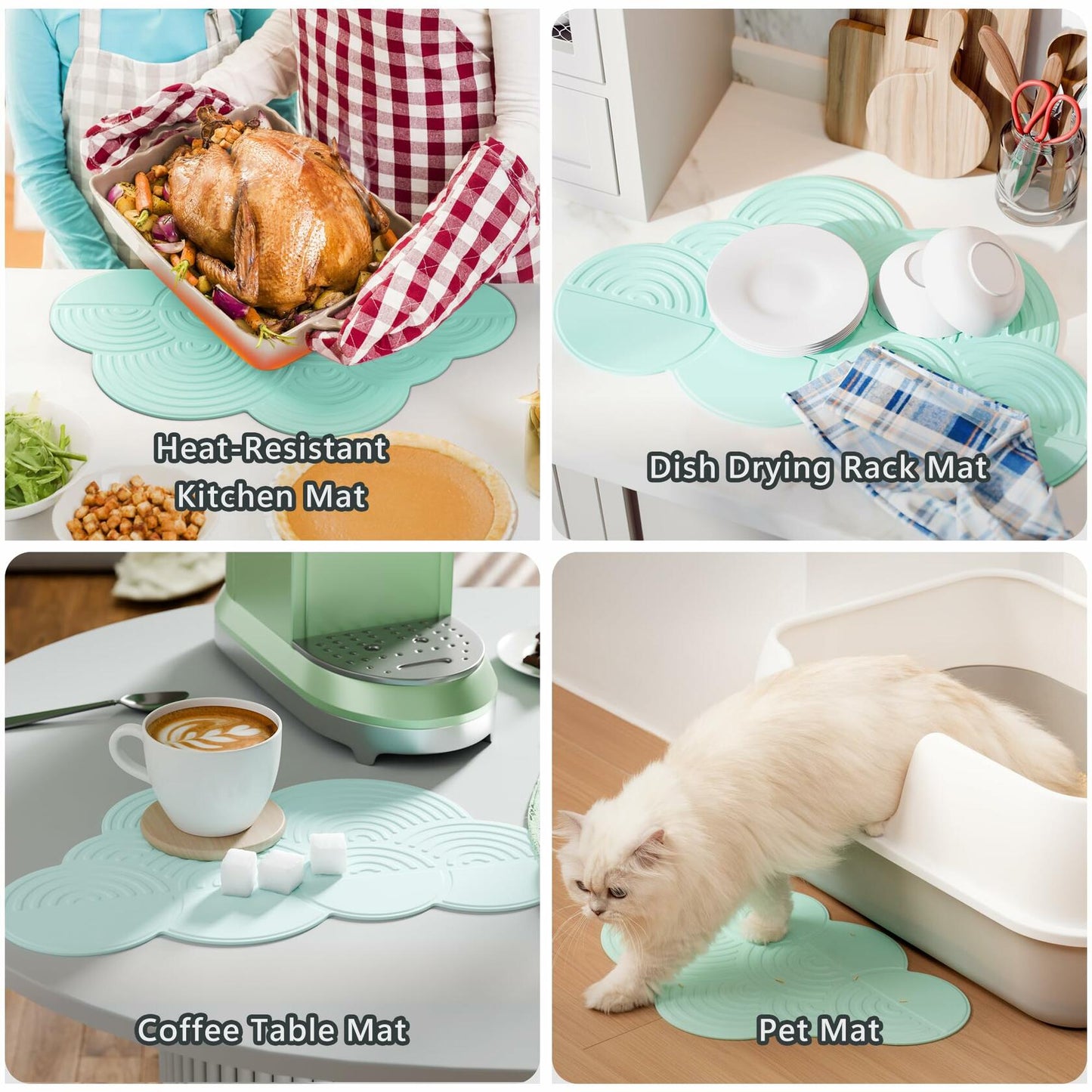 Generic Silicone Cloud-Shaped Dish Drying Mat Heat-Resistant Mintcream