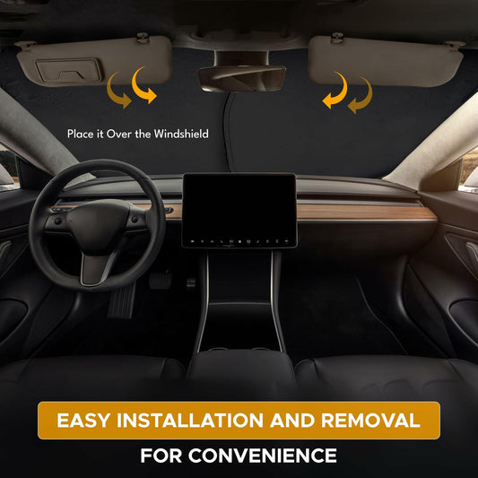 EcoNour Tesla Model 3/Y Windshield Sun Shade Foldable Silver UV Protection