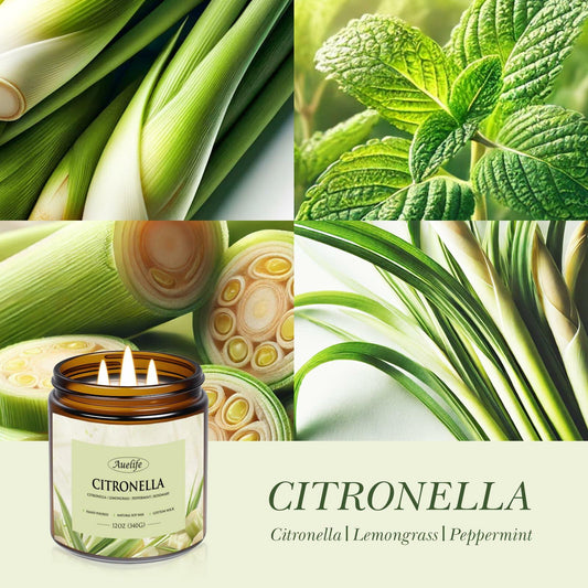 Auelife 12oz Citronella Candle 3 Wick Soy Wax Long Lasting Outdoor Indoor