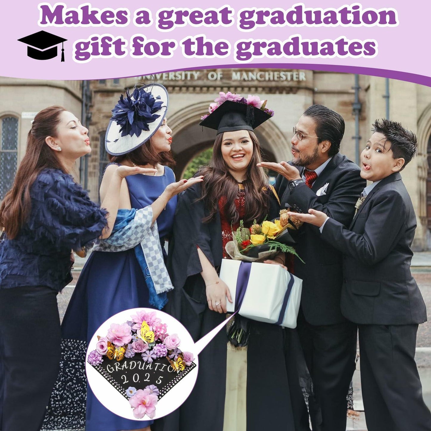 Mototo Graduation Cap Decorations Kit Purple Flowers Rhinestones Glitter DIY
