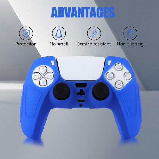 YoRHa PS5 Controller Protective Skins Blue x2 with Thumb Grips x8 Plugs x8