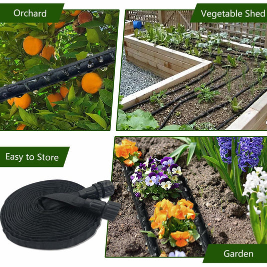 Giftsfaloy Flat Soaker Hose 50ft Heavy Duty Double Layer Drip Irrigation Black