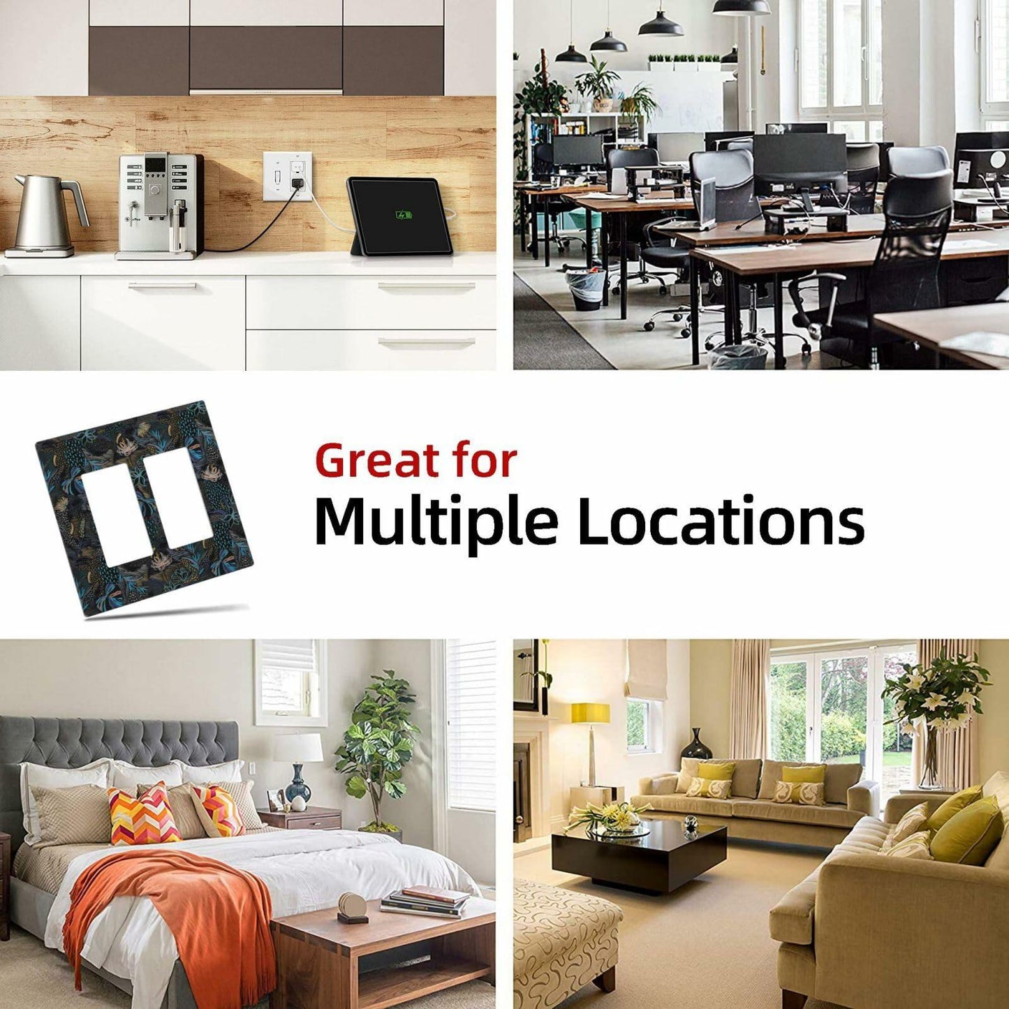 Thsanju Morris Tropical Leaf Double Rocker 2 Gang Switch Cover Dark Green Blue