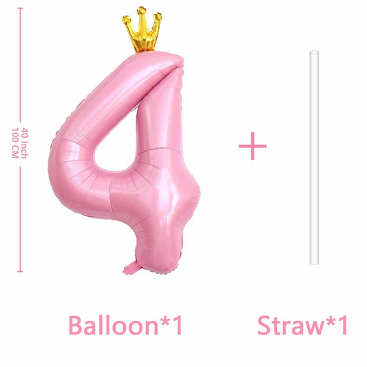 hzqruqh 40 Inch Crown Pink Number 4 Foil Mylar Balloon Baby Pink