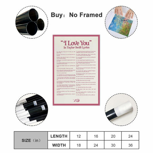 I LOVE YOU Lyrics Canvas Poster 12x18 Bedroom Wall Art Unframed Decor