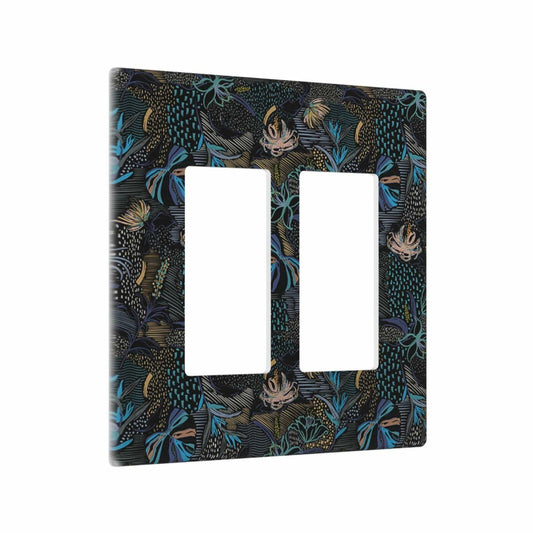 Thsanju Morris Tropical Leaf Double Rocker 2 Gang Switch Cover Dark Green Blue