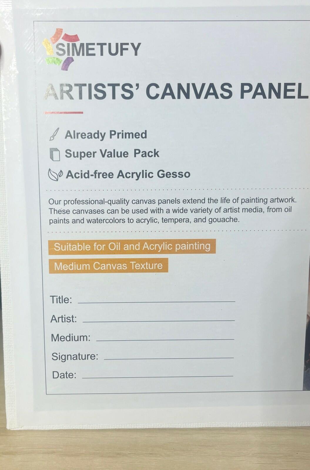 Simetufy Artists' Canvas Panel Oil Acrylic Painting 8x10in 12-Pack Primed Cotton