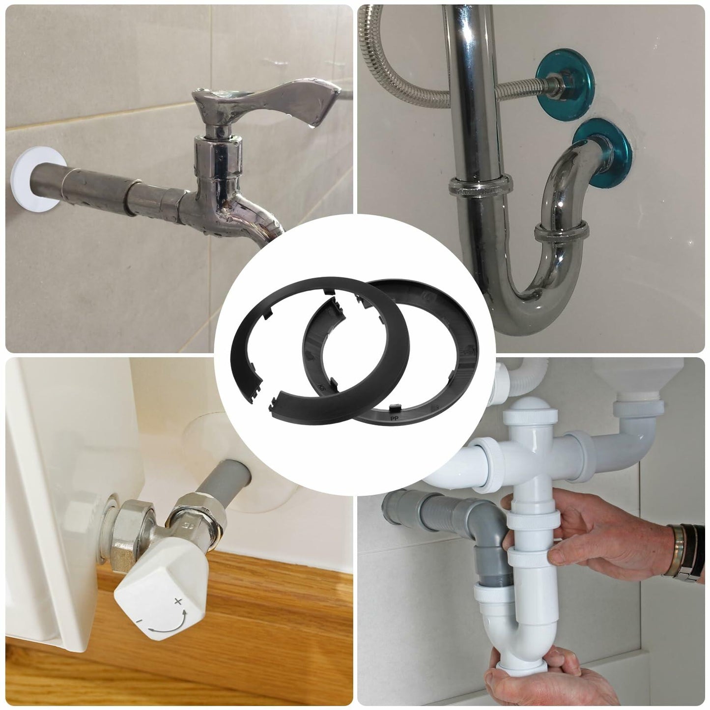 uxcell 5PCS Pipe Cover Decor 4.3in PP Plastic Flange Escutcheon Black