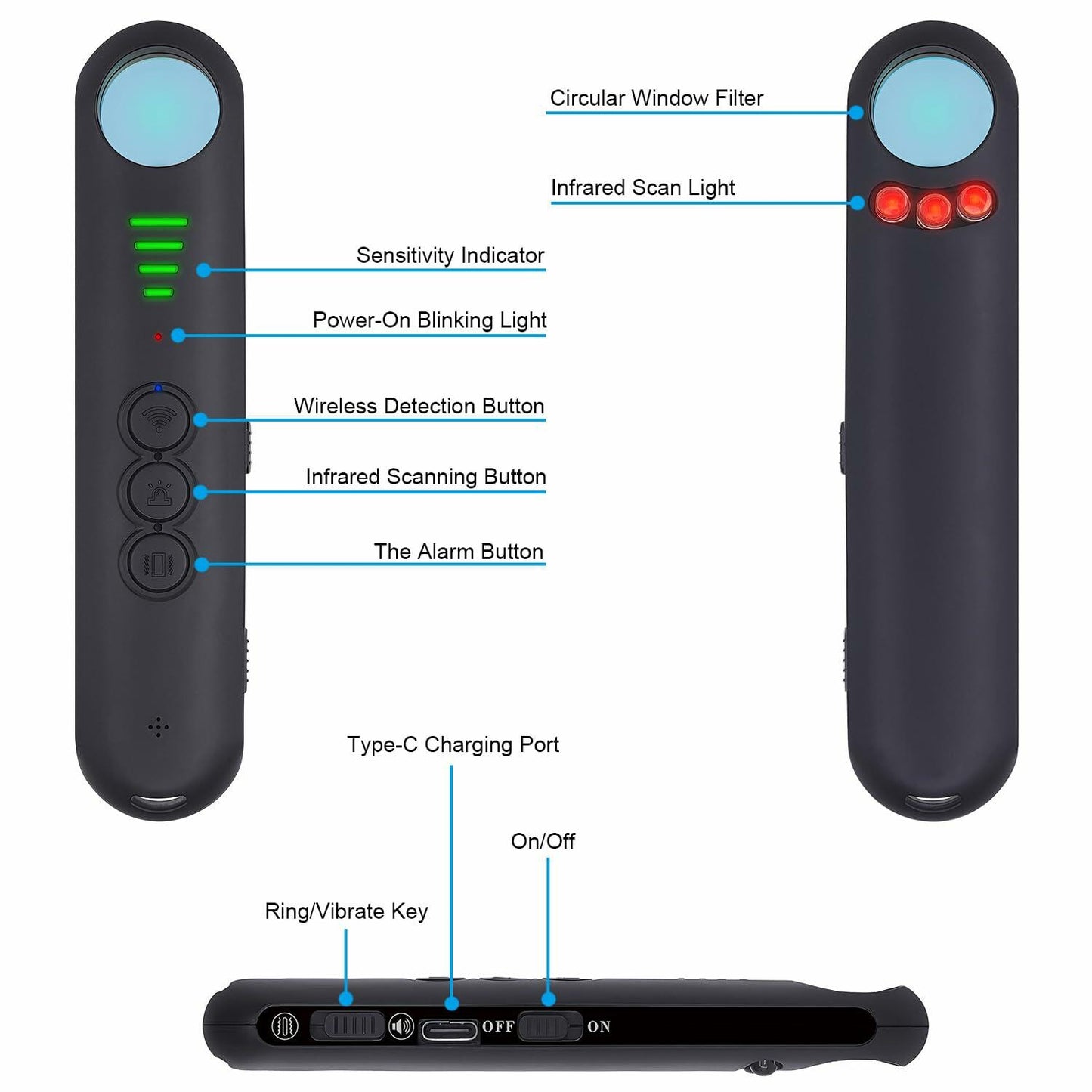 Amyway Portable Hidden Camera Detector Anti Spy GPS Bug Detector Travel