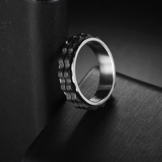 Udolfly Titanium Steel Womens Fidget Spinner Ring Silver Black Size 8