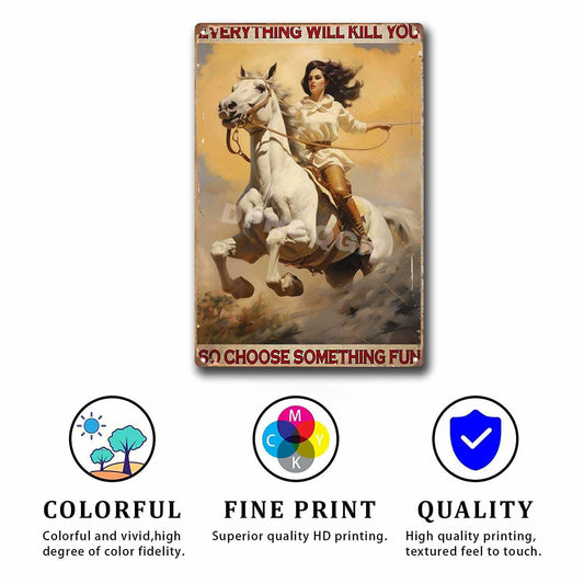 DPHGQGK Archery Horse Cowgirl Vintage Retro Wall Decor Tin Sign 8x12in