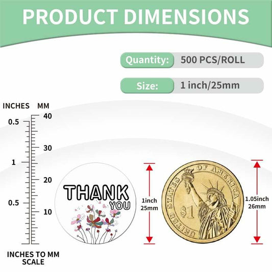 DNYMJBO 500 PCS Thank You Stickers 1 Inch Floral Pattern Designs #A244