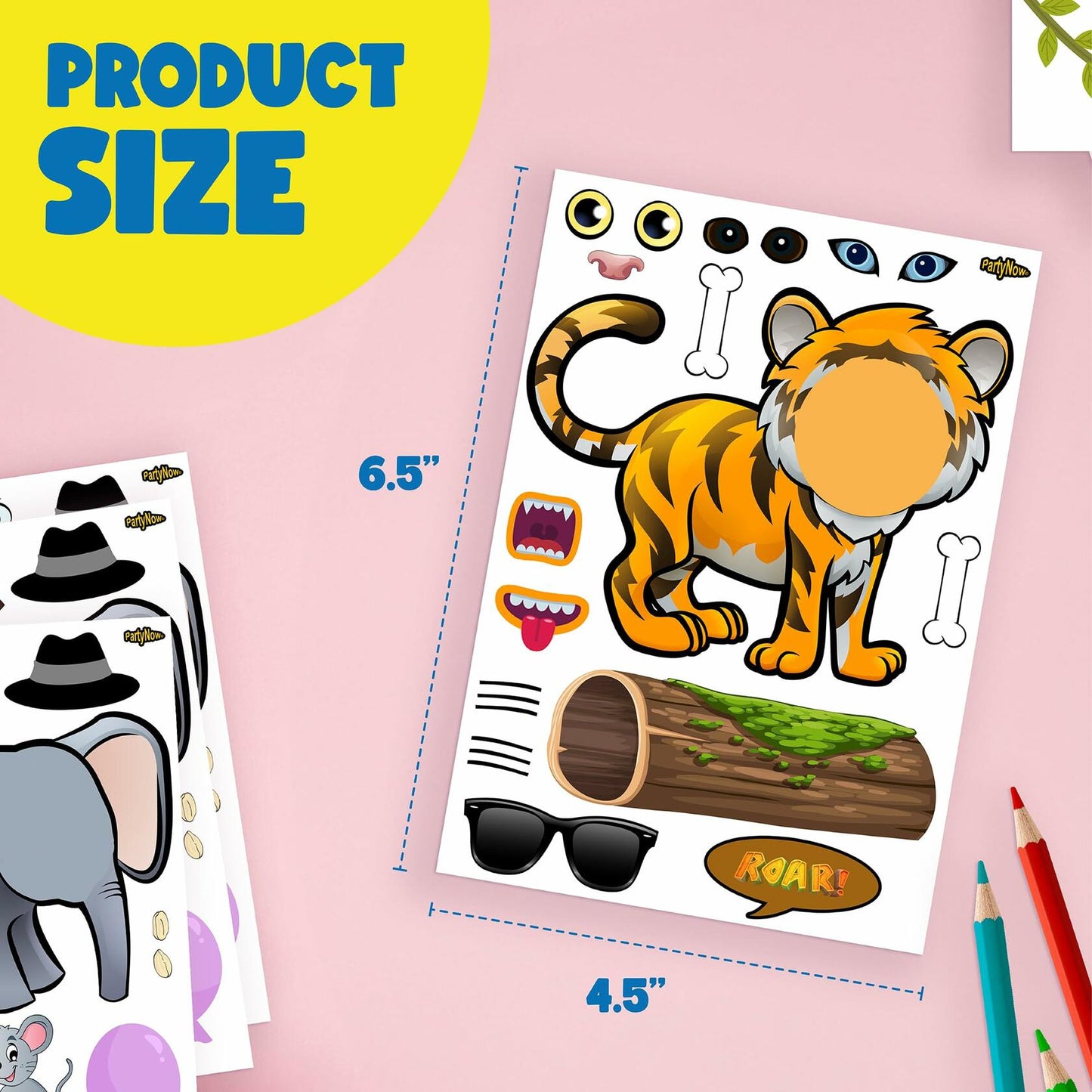 PartyNow Safari Animals Stickers 24-Pack Multicolor Waterproof Paper Kids