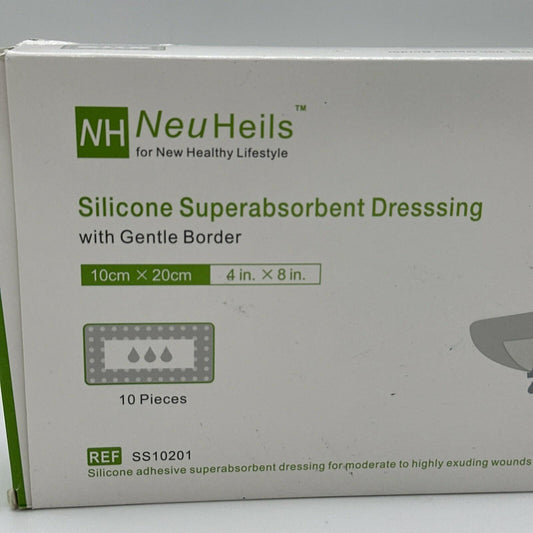 BestBy09/28 NeuHeils Silicone Super Absorbent Wound Dressing 4x8 Beige 10 Pack