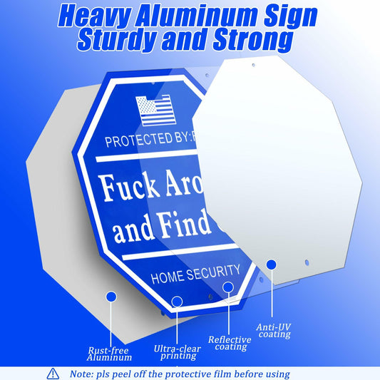 Shawgge FAFO Security Yard Sign with Stake Blue Metal Property Decor