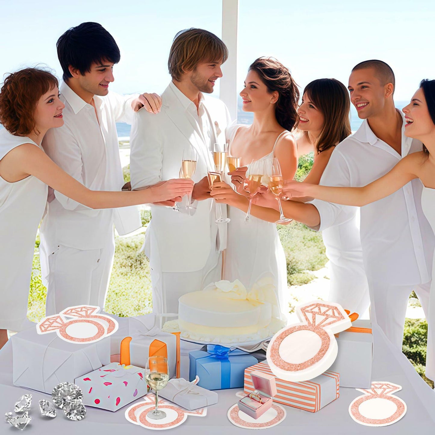 AYINOBY 50 Pcs Glitter Rose Gold Diamond Ring Paper Napkins Pink Wedding