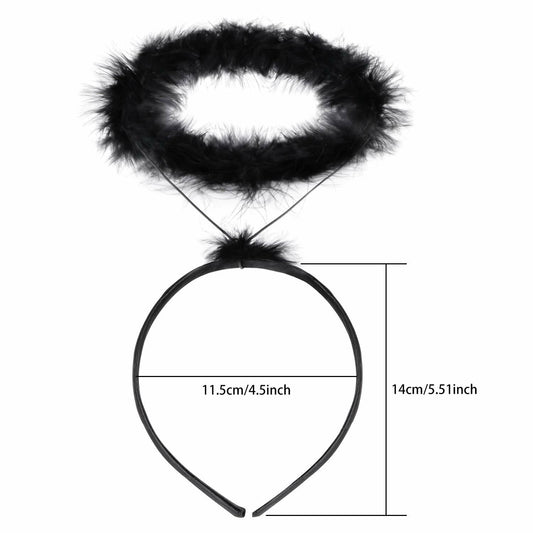 UNIME 2 Pack Feather Angel Halo Headbands Black 14x11.5cm Halloween