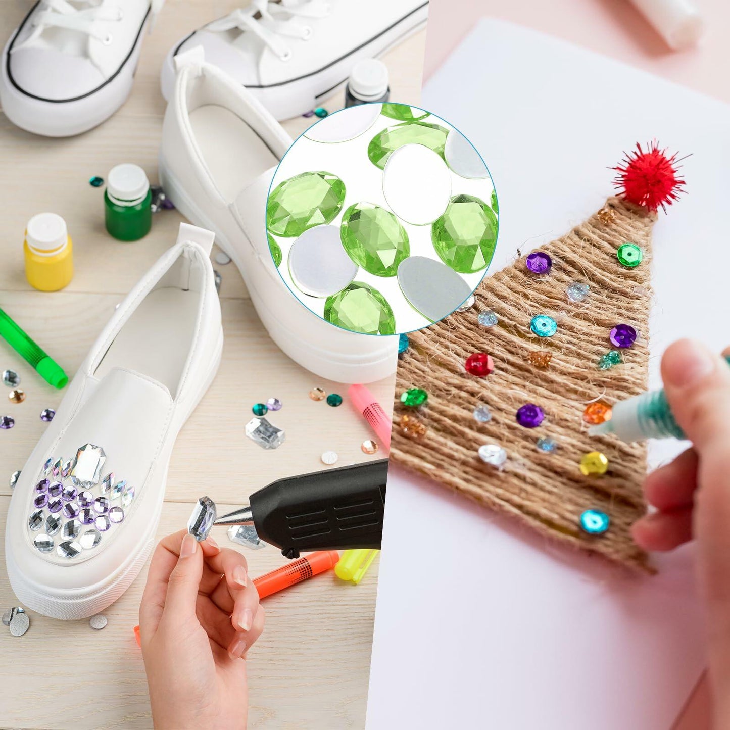 Uxcell 500pcs Oval Flatback Acrylic Rhinestones 18x13mm Light Green