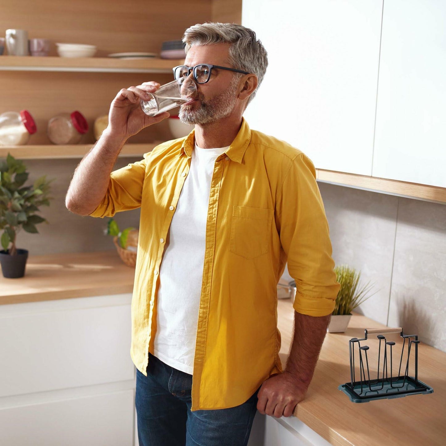 uxcell Cup Drying Rack Foldable Stainless Steel 220x185mm 6 Cups Black