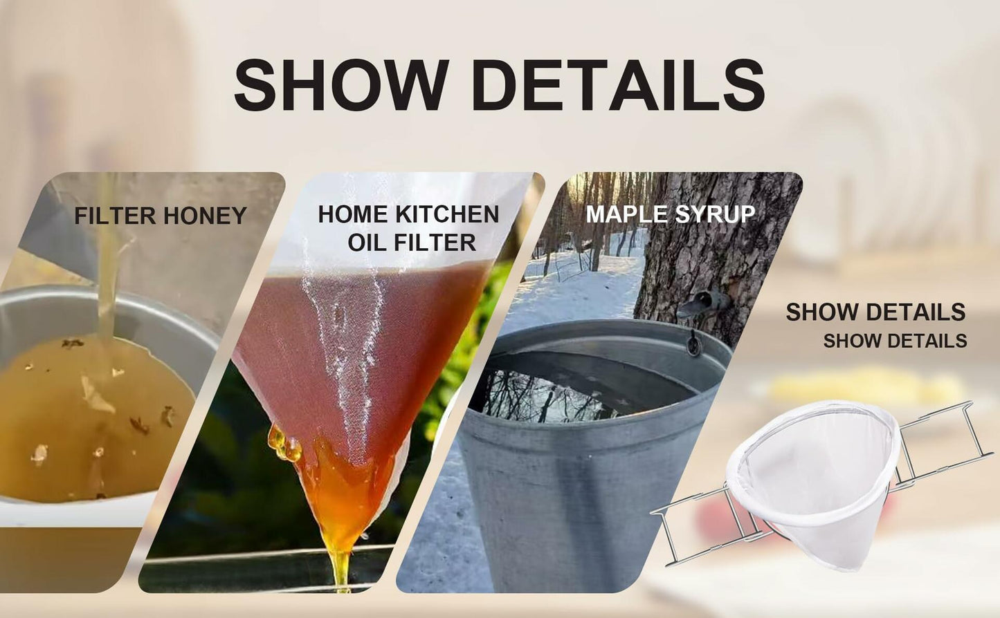 Aageme Versatile 8.7-Inch Oil & Syrup Filter Silver Adjustable Stand 3 Screens