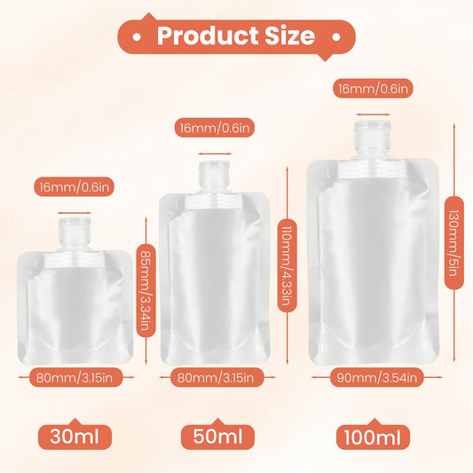 YAIKOAI 10 Pack 100ML Refillable Squeeze Pouches Matte Translucent Travel