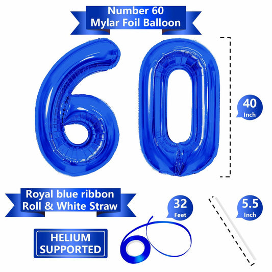 SINBEE 40 Inch Navy Blue 60 Number Jumbo Mylar Foil Balloon 2 Pack