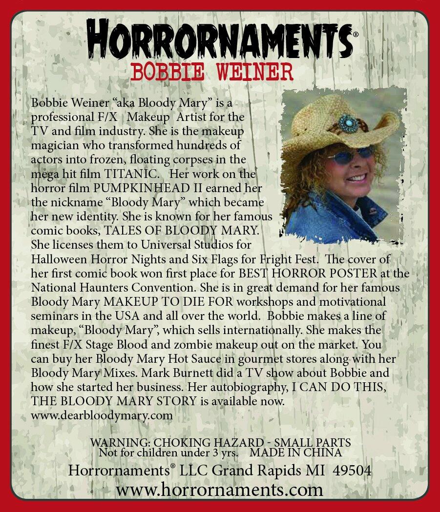 HorrorNaments Bobbie Weiner Bloody Mary Zombie Ornament 3" Gray 1 Pc
