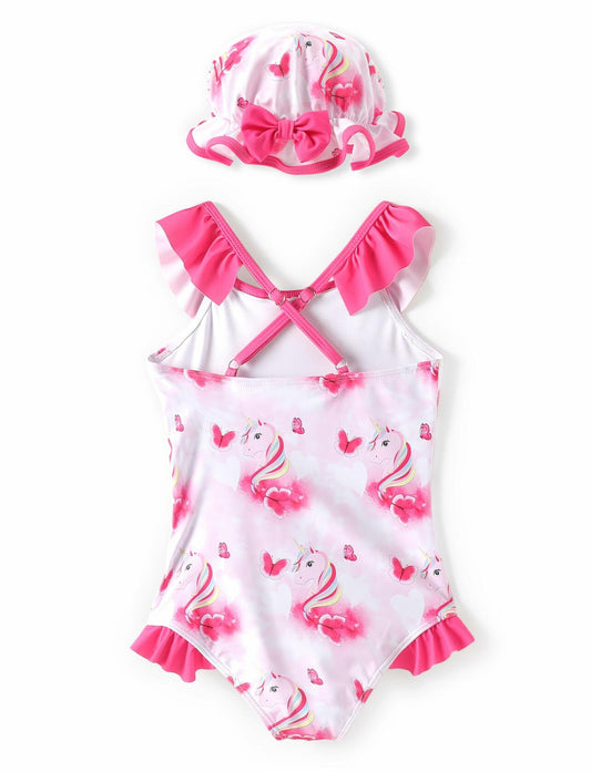PATPAT Baby Girl Unicorn One Piece Swimsuit with Sun Hat Pink Size 6-9M