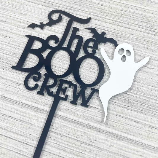 JIEEIN The Boo Crew Halloween Cake Topper Black Acrylic 1 Piece